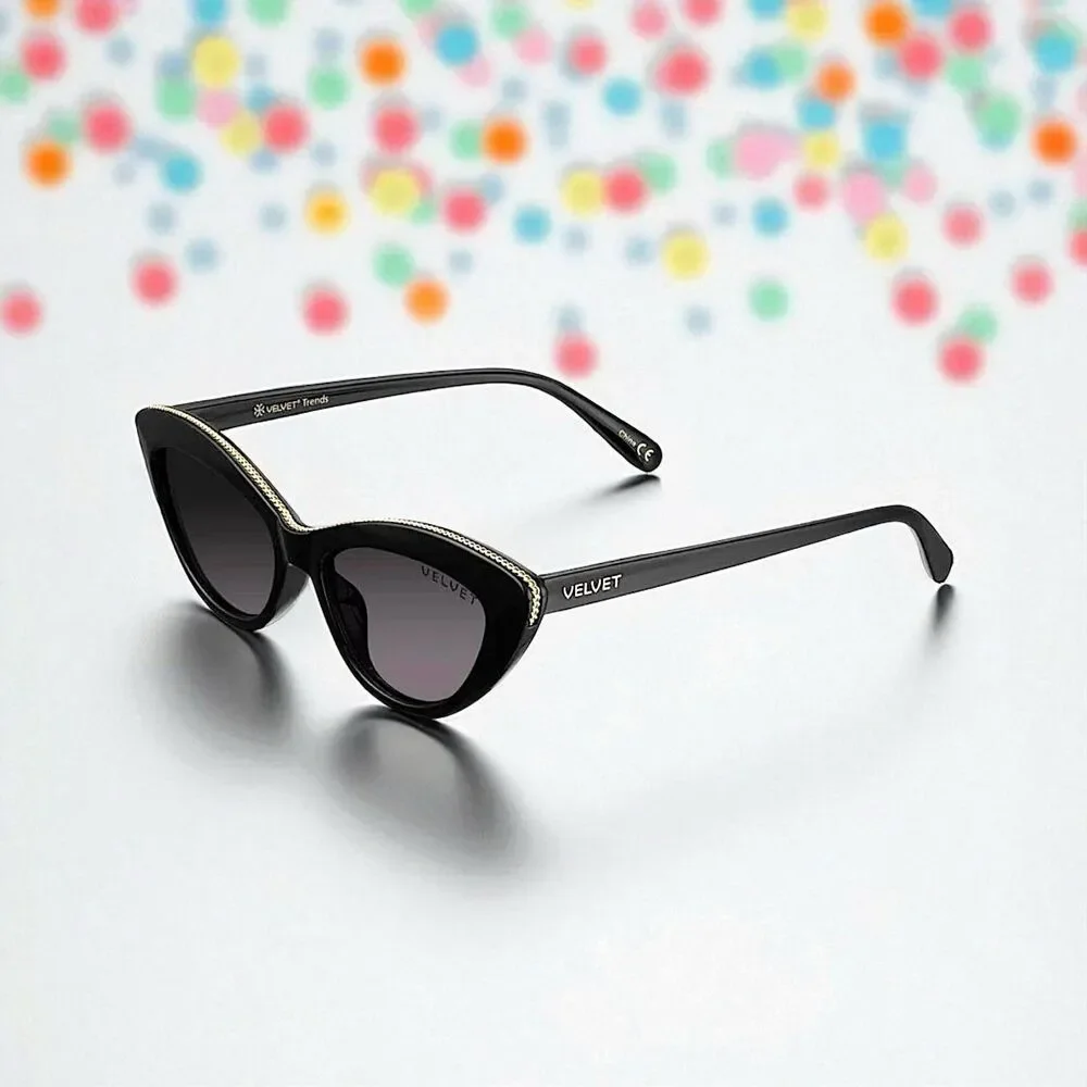 VELVET EYEWEAR The Lily Cat Eye Sunglasses in black w/microfiber pouch